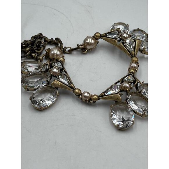 J. Crew Gold Tone Large Faceted Clear Oval Rhinestone Statement Necklace - Picture 14 of 16